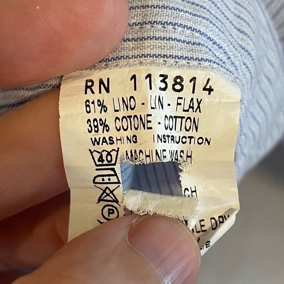 Billy Reid Men's Button Front XXL Blue White Striped 1/2 Button Linen Cotton - Picture 12 of 16